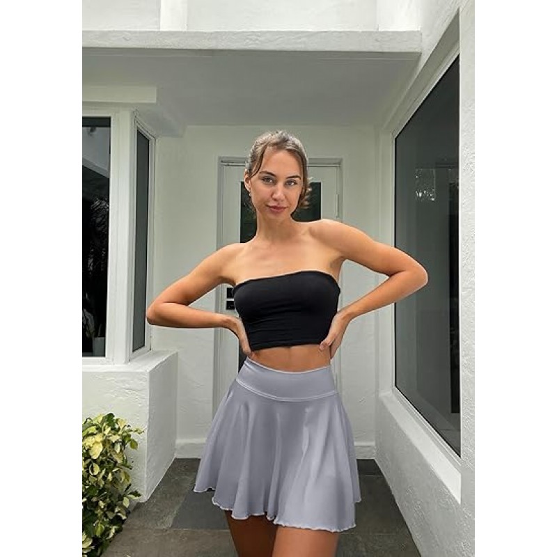 Women 2 Piece Skirts 2 in 1 Flowy Basic Versatile Stretchy Flared Casual Mini Skirts