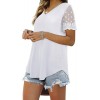 Casual V Neck T Shirts for Women Lace Short Sleeve Curved Hem Tops Loose Fit