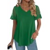 Casual V Neck T Shirts for Women Lace Short Sleeve Curved Hem Tops Loose Fit