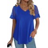 Casual V Neck T Shirts for Women Lace Short Sleeve Curved Hem Tops Loose Fit