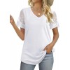 Casual V Neck T Shirts for Women Lace Short Sleeve Curved Hem Tops Loose Fit