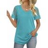 Casual V Neck T Shirts for Women Lace Short Sleeve Curved Hem Tops Loose Fit