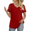 Casual V Neck T Shirts for Women Lace Short Sleeve Curved Hem Tops Loose Fit