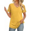 Casual V Neck T Shirts for Women Lace Short Sleeve Curved Hem Tops Loose Fit