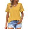 Casual V Neck T Shirts for Women Lace Short Sleeve Curved Hem Tops Loose Fit