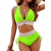 Women High Waisted Bikini Sets Tummy Control Swimsuits Color Block Two Piece Drawstring Bathing Suit