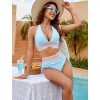 Women High Waisted Bikini Sets Tummy Control Swimsuits Color Block Two Piece Drawstring Bathing Suit