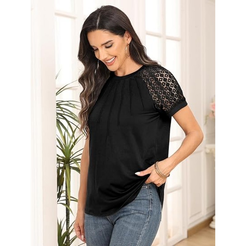 Womens Tshirts Trendy Fashion Tops Lace Short Sleeve Business Tee Shirts Casual Knitted Blouses Summer Outfits 2024