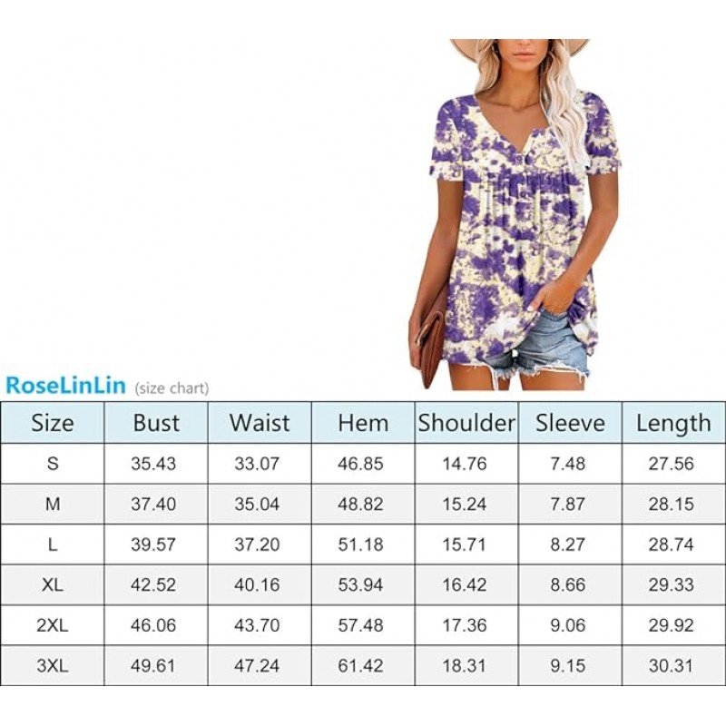 Women's Short Sleeve Shirts Floral Summer Tops Loose Fit for Leggings