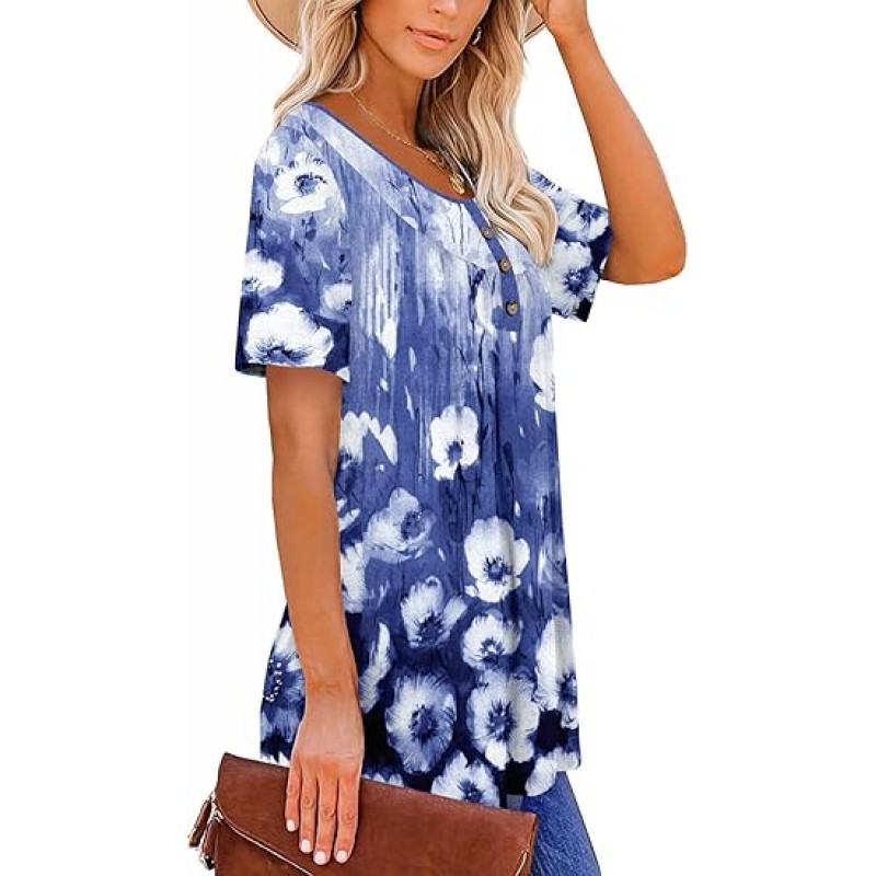 Women's Short Sleeve Shirts Floral Summer Tops Loose Fit for Leggings