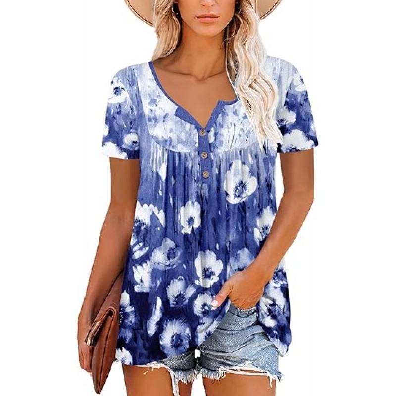 Women's Short Sleeve Shirts Floral Summer Tops Loose Fit for Leggings