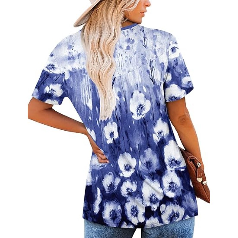 Women's Short Sleeve Shirts Floral Summer Tops Loose Fit for Leggings