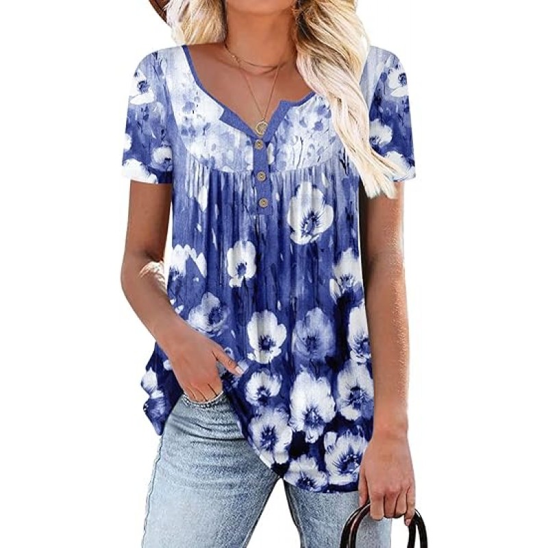 Women's Short Sleeve Shirts Floral Summer Tops Loose Fit for Leggings