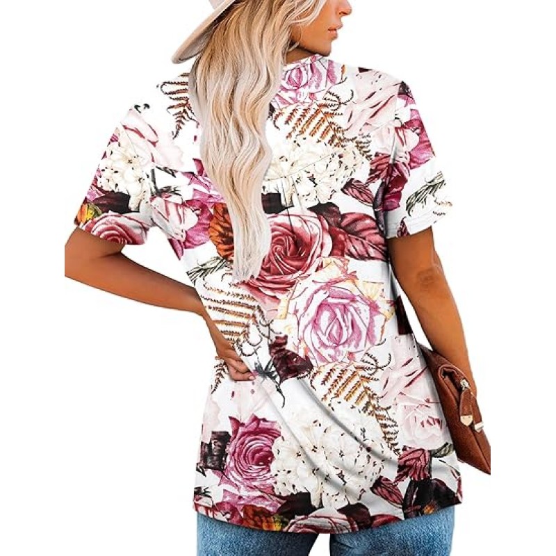 Women's Short Sleeve Shirts Floral Summer Tops Loose Fit for Leggings