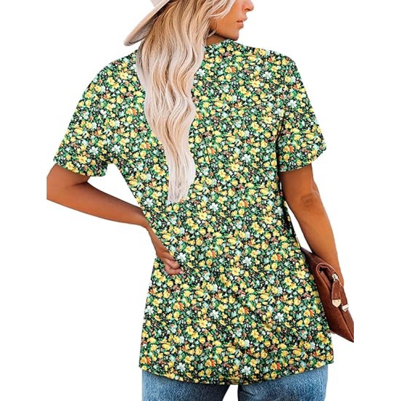 Women's Short Sleeve Shirts Floral Summer Tops Loose Fit for Leggings