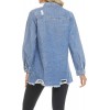 Women Denim Shirt Jacket Long Sleeve Shacket Coat Distressed Washed Ripped Frayed Hem Jean Jacket