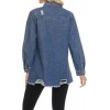 Women Denim Shirt Jacket Long Sleeve Shacket Coat Distressed Washed Ripped Frayed Hem Jean Jacket