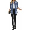 Women Denim Shirt Jacket Long Sleeve Shacket Coat Distressed Washed Ripped Frayed Hem Jean Jacket