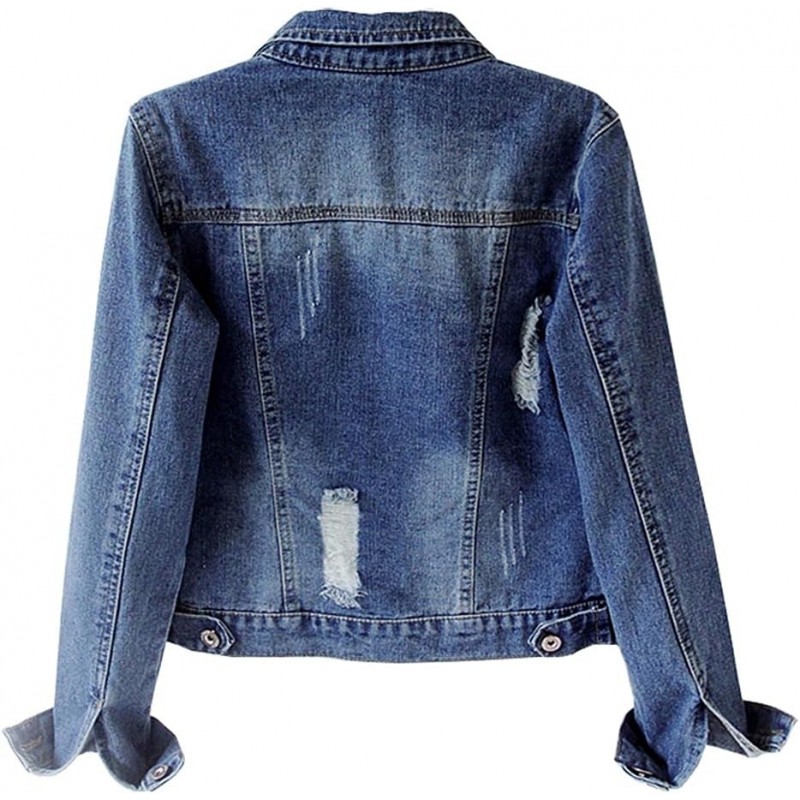 Womens Denim Jackets Distressed Ripped Long Sleeve Jean Jacket Coats