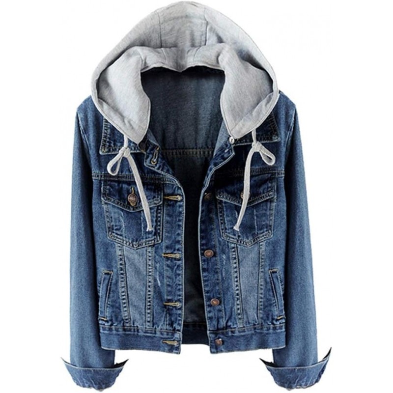 LifeShe Women's Casual Detachable Hoodie Denim Jacket