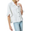 Womens Short Ruffle Trim Sleeves Washed Denim Jacket Button Down Jean Jacket with Ruffle Hem