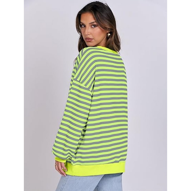 ANRABESS Women Striped Oversized Sweatshirt Long Sleeve Crewneck Hoodies Shirts 2024 Fall Pullover Top Trendy Preppy Clothes