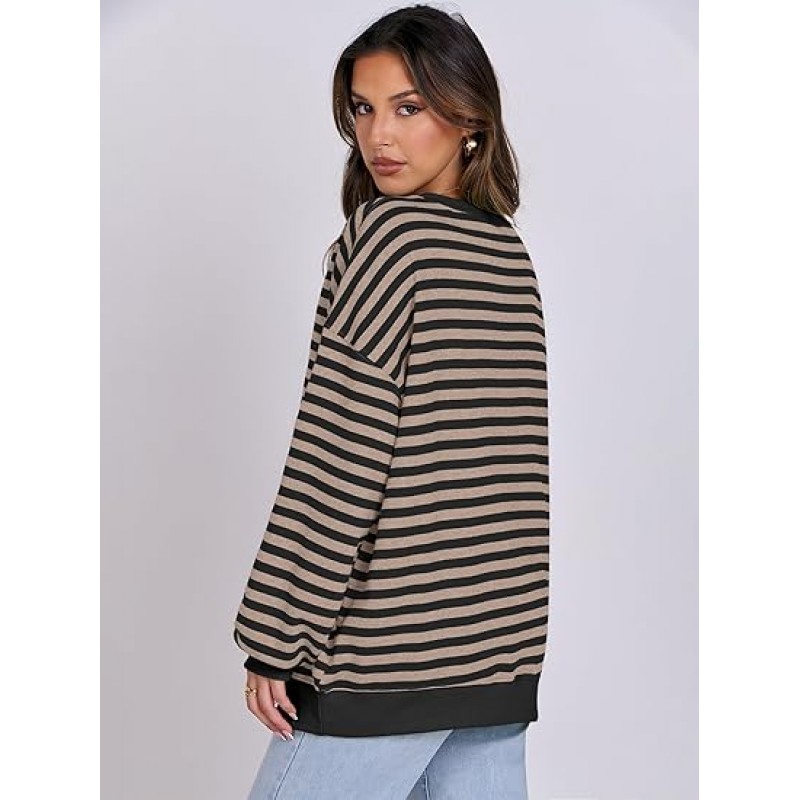 ANRABESS Women Striped Oversized Sweatshirt Long Sleeve Crewneck Hoodies Shirts 2024 Fall Pullover Top Trendy Preppy Clothes