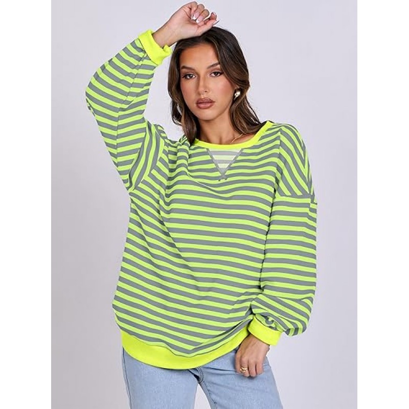 ANRABESS Women Striped Oversized Sweatshirt Long Sleeve Crewneck Hoodies Shirts 2024 Fall Pullover Top Trendy Preppy Clothes