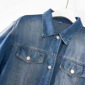 Womens Short Ruffle Trim Sleeves Washed Denim Jacket Button Down Jean Jacket with Ruffle Hem